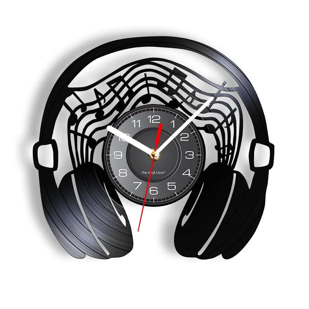 

Музыкальные настенные часы в виде виниловых пластинок и CD-дисков: наушники, музыкальные ноты, часы-проигрыватель, гарнитура, музыкальная студия, декор для отдыха и наслаждения