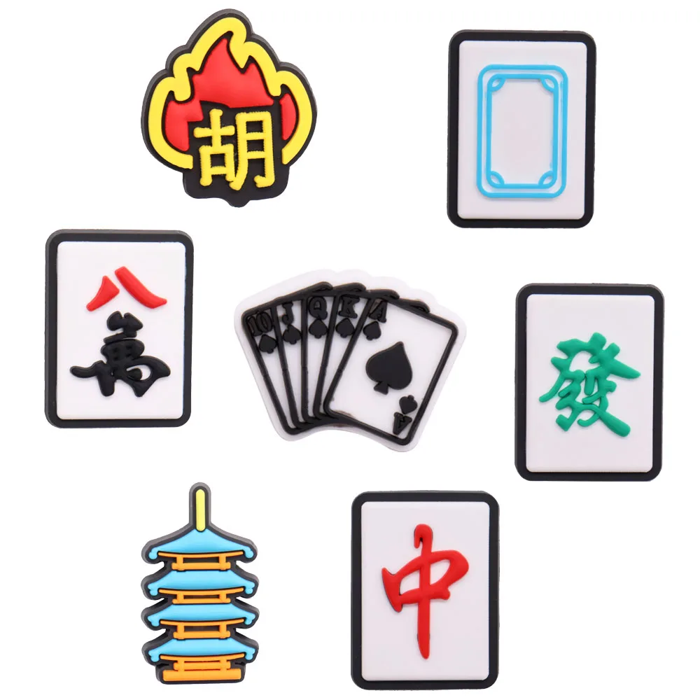 Single Sale 1PCS PVC Cartoon Shoe Charms Mahjong Playing Cards Tower Buckle Slipper Accessories Garden Shoes Button Decorations