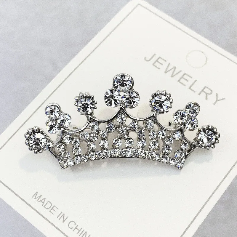 Fashion Crown Brooches Gold Color Silver Color Clear Rhinestone Pins Dress Decoration Buckle Badge Jewelry Accessories For Women