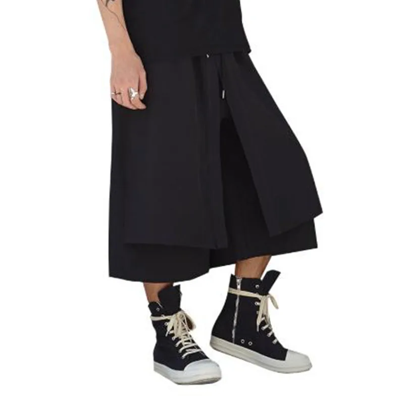 Men Japan Kimono Loose Wide Leg Pant Fashion Casual Skirt Trousers Male Streetwear Hip Hop Punk Harem Pants