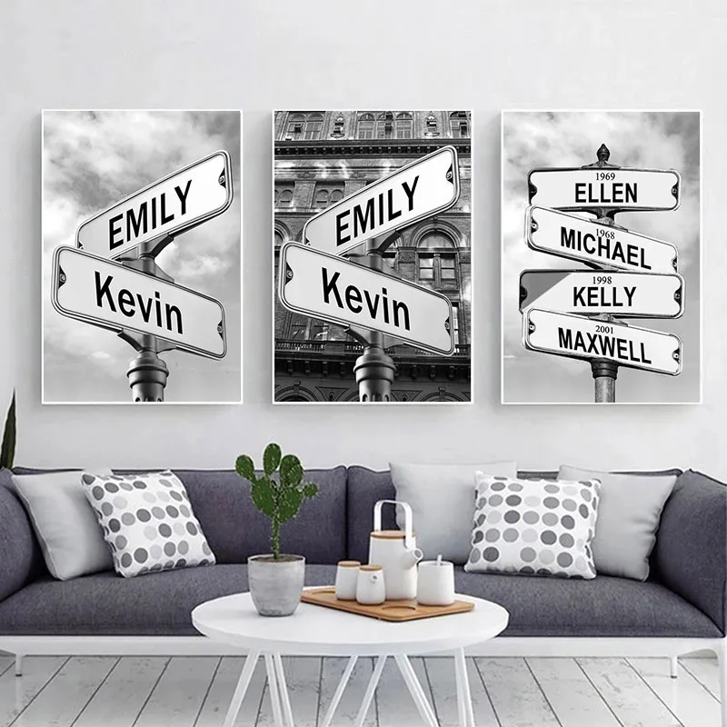 Custom Intersection Street Sign Canvas Painting Wall Art Nordic Posters and Prints Wall Pictures for Living Room Decoration