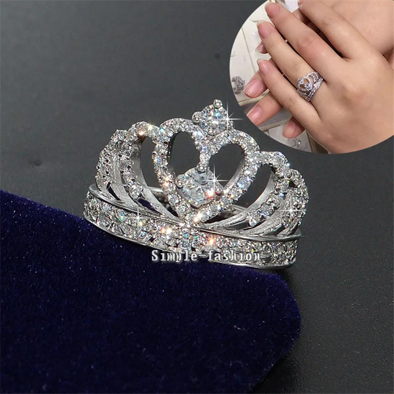 Queen Corona Anello di Diamante Reale 925 Gioielli in argento di Lusso di Fidanzamento Wedding band Anelli per Le Donne Da Sposa Partito accessori