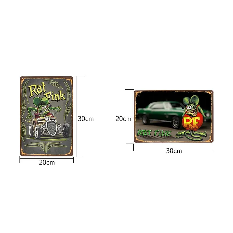 Vintage Rat Fink Metal Sign Car Adaptations Plaque Garage Wall Poster Auto Turning Store Bar Pub Club Decoration 20x30cm