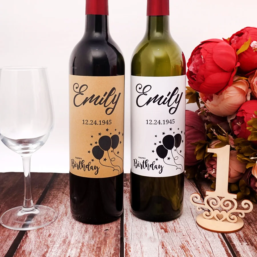 20pcs/Lot DIY Custom Birthday Party Wine Bottle Labels Stickers Personalized Name and Date Balloon Style Creative Stickers image 5