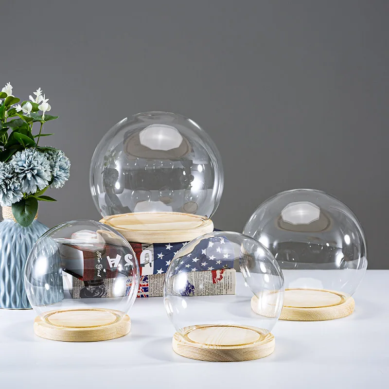 Diameter=10cm 12cm 13cm 15cm 18cm 20cm Antique Base Glass Dome Vase Home Decoration Transparent Cove Wedding Gift
