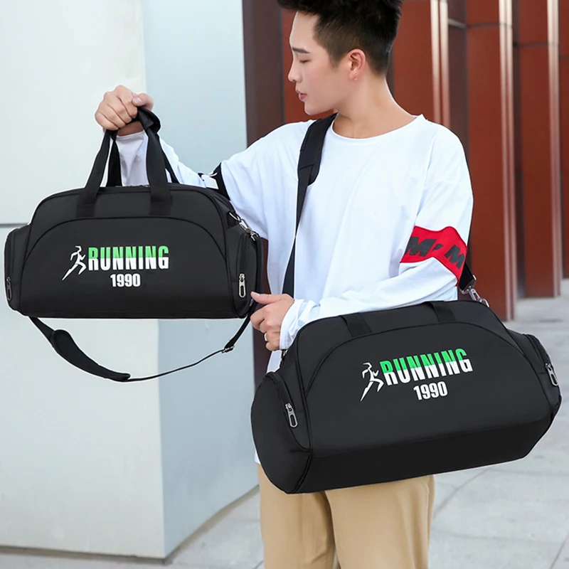 Logo Printed Mens Tote Bag for Sports Gym Yoga Fitness Bags Training Travel Handbag Duffel Bags Luggage with Shoes Pocket