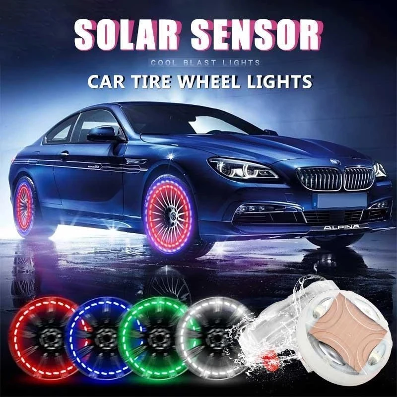 Solar Smart Tire Light for Automobile Car Wheel Decorative Lamp Neon Valve For Auto DIY burst Flashing Lights Atmosphere Li