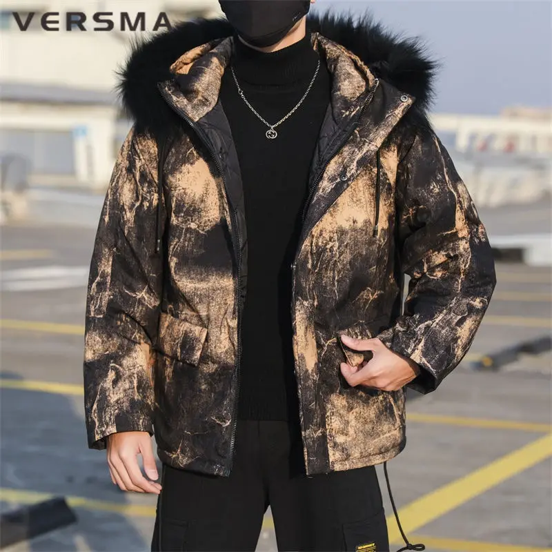 VERSMA Korean Style Trendy Windbreaker Winter Jacket Coat Men Women Parka Hip Hop Streetwear Cotton Camouflage Print Parkas Men