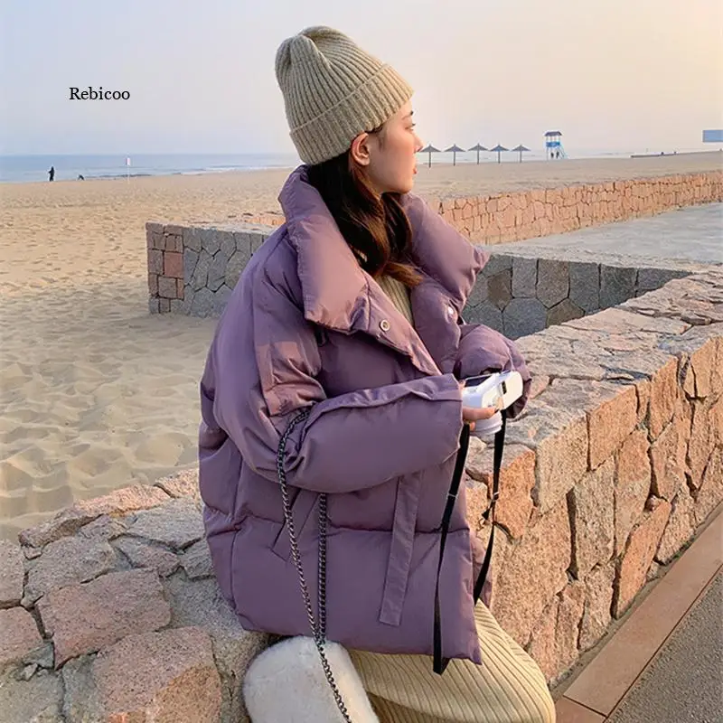 

Winter Women Jacket Thick Padded Cotton Coats Very Warm Korean Female Long Sleeve Loose Puffer Oversized Bubble Parka Coat