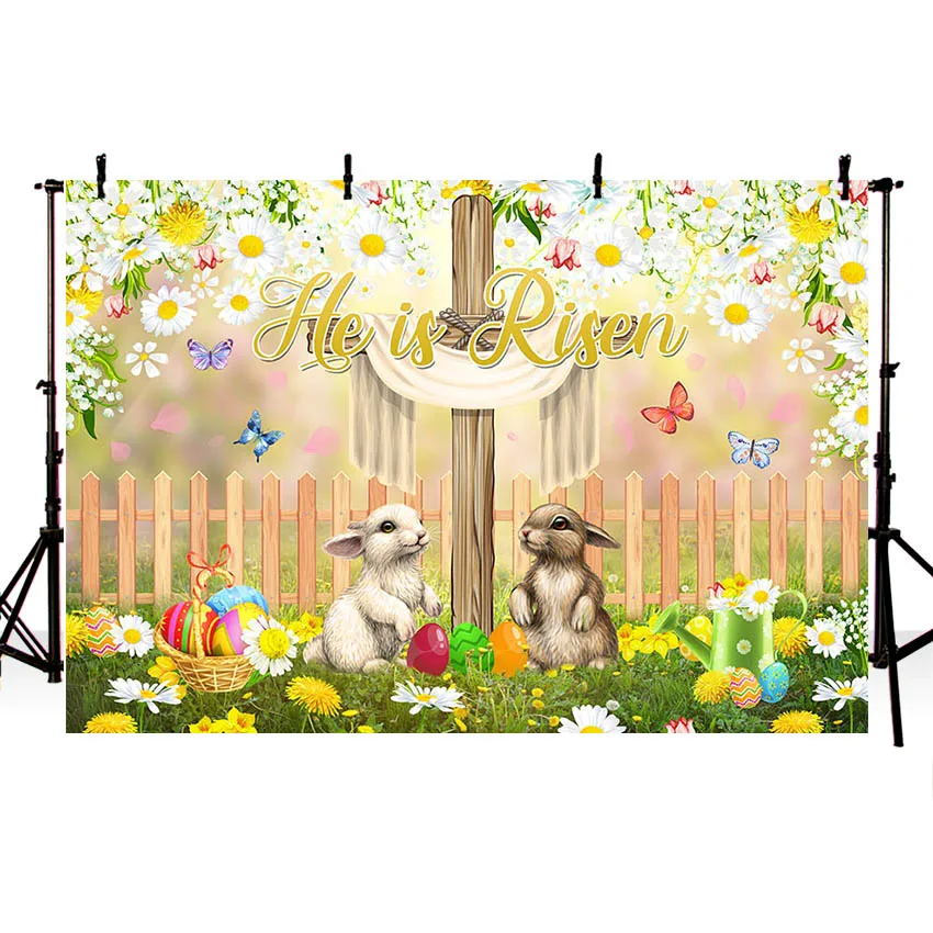 Mehofond Photography Background Spring Christ Cross Easter Eggs Bunny Flowers Kids Child Birthday Party Backdrop Photo Studio