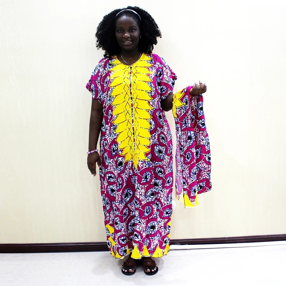 

Dashikiage Rose Multicolor robe Yellow Printed Dashiki Dress with headband