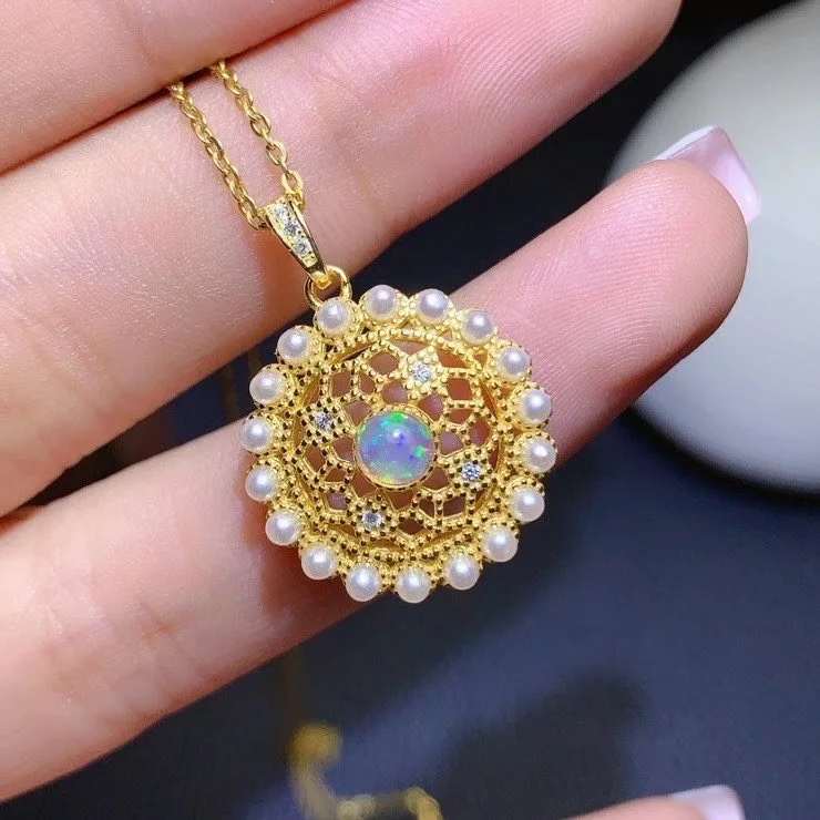 

Natural Opal Necklace Gold Plated 925 silver beautiful women's jewelry