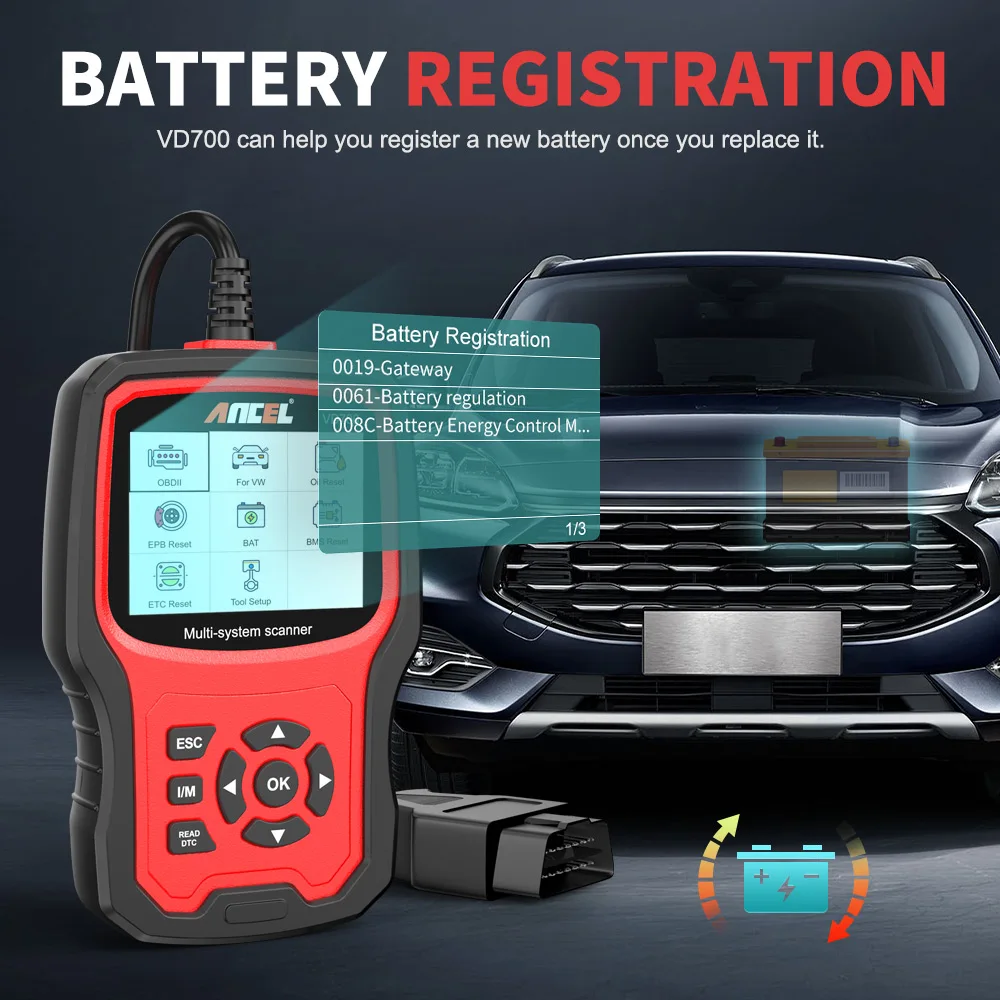Ancel VD700 OBD2 Automotive Scanner Full System Diagnose ABS EPB TPMS DPF Reset For VAG VW Audi Skoda Seat Car Diagnosis Tools