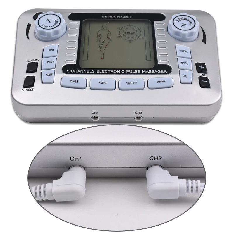 Electronic Pulse Massager Tens Ems Machine Massager Nerve Muscle Stimulator Acupuncture Fat Burner Pain Relief Dual Channel