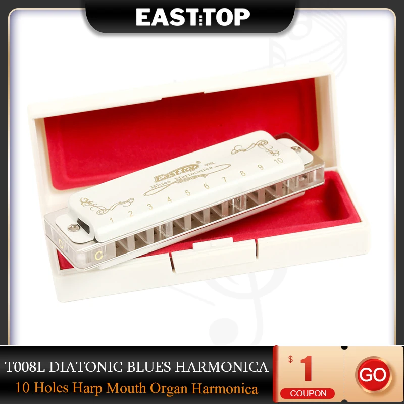 

EASTTOP T008L Diatonic Blues Harmonica Key of D 10 Holes Harp Mouth Organ Harmonica for Adults Professionals