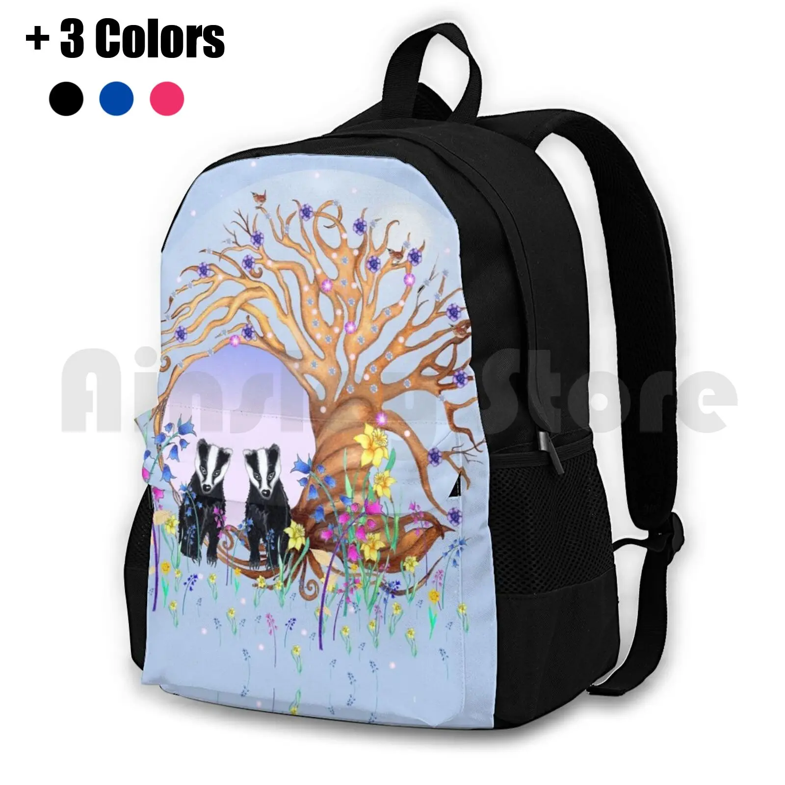 Nocturne Badger Cubs ( View 1 ) Outdoor Hiking Backpack Waterproof Camping Travel Badger Badgers Badger Cubs Cubs Animals Baby