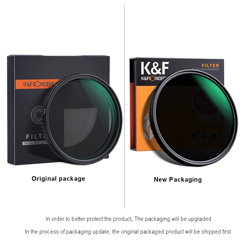 K & F Concept-ND2-32 Filtro ND Variável, Densidade Neutra Ajustável DSLR Camera Lens Filter, No X Spot Fader, 52-82mm