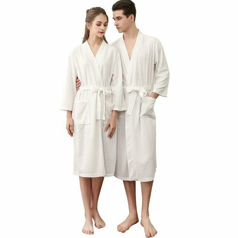 Women Men Bath Robe Waffle Shower Sleepwear Nightgowns Robe Male Female Bathrobe Long Woman Man Pajamas M-XL