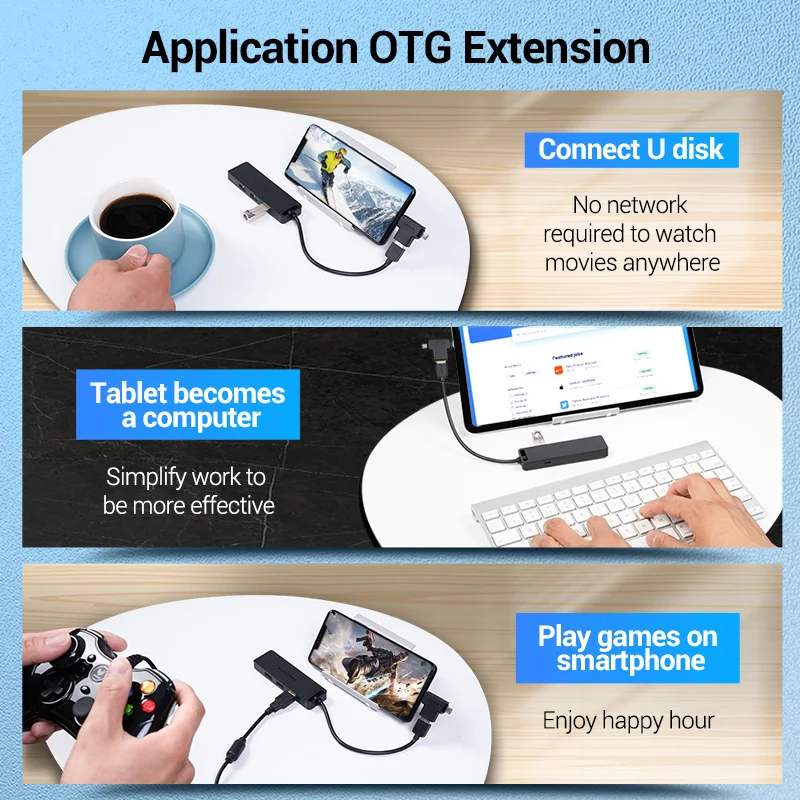 Vention-USB 허브 3.0 허브 USB 2.0 허브 멀티 USB 분배기 어댑터, 4 포트 속도 마이크로 USB 충전 포트 PC 노트북 허브 USB 용