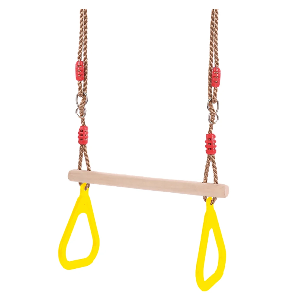 Children Wooden Trapeze Swing With Rings For Indoor Outdoor Fun