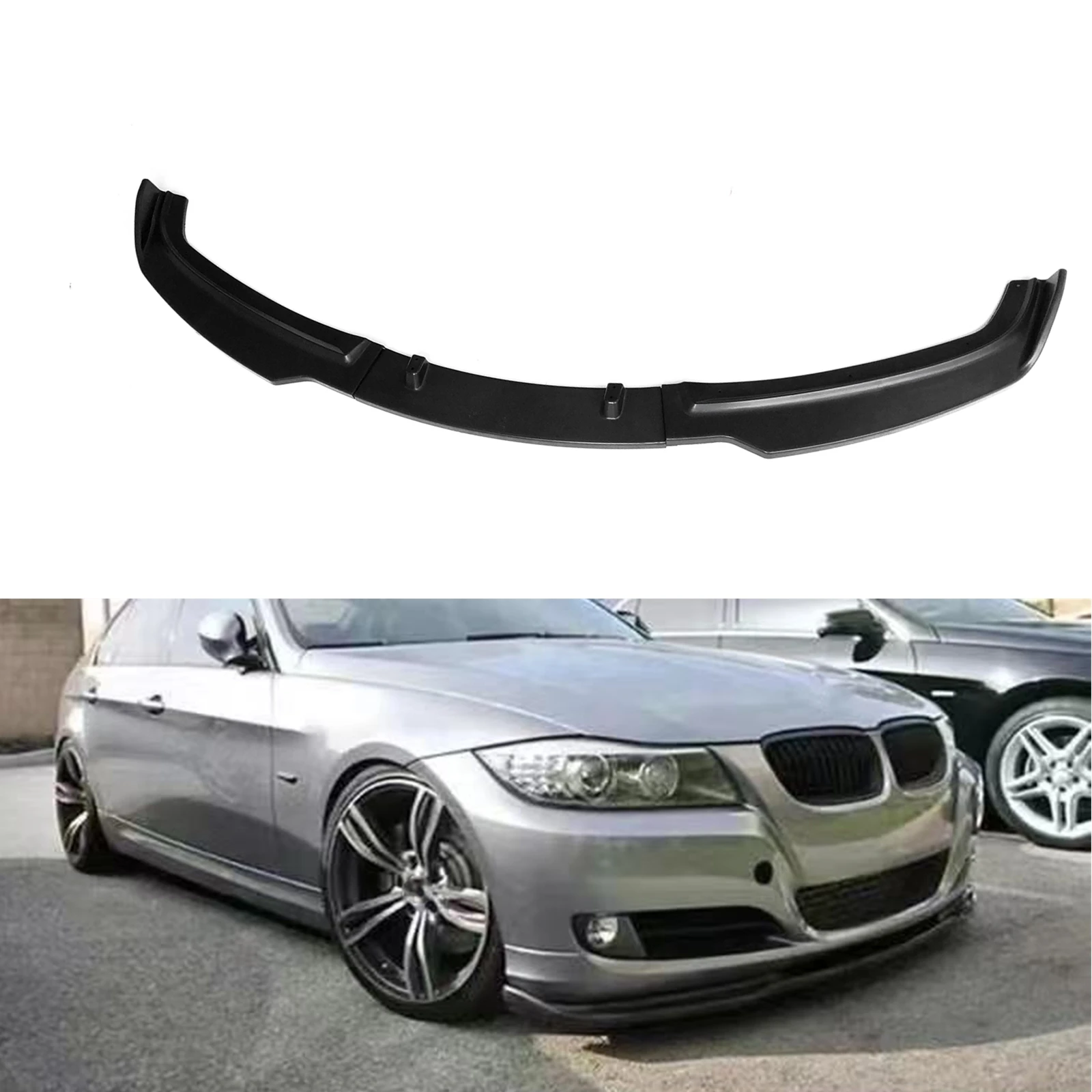 Front Bumper Spoiler Lip For BMW 3-Series E90 2009 2010 2011 2012 4 Door Sedan Only LCI H Style 325I Matte Black Lower Splitter