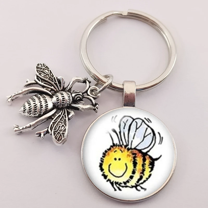 ¡Calor! Llavero convexo de vidrio de la serie abeja Linda para niños, regalo de joyería, moda 2020