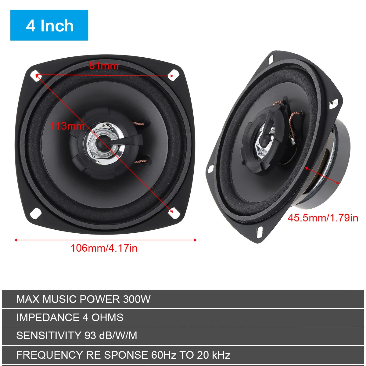 Altoparlante Stereo per auto da 1 pezzo 4 5 pollici 300W Audio a 2 vie per auto HiFi musica suono altoparlante coassiale suono automobilistico a