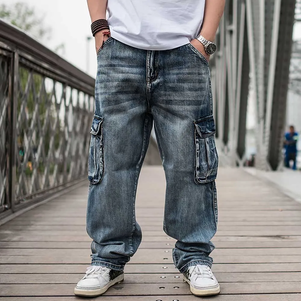 Plus Size Cargo Jeans Men Casual Loose Baggy Trousers Streetwear Hiphop Harem Denim Pants Straight Leg Cowboy Male Clothing