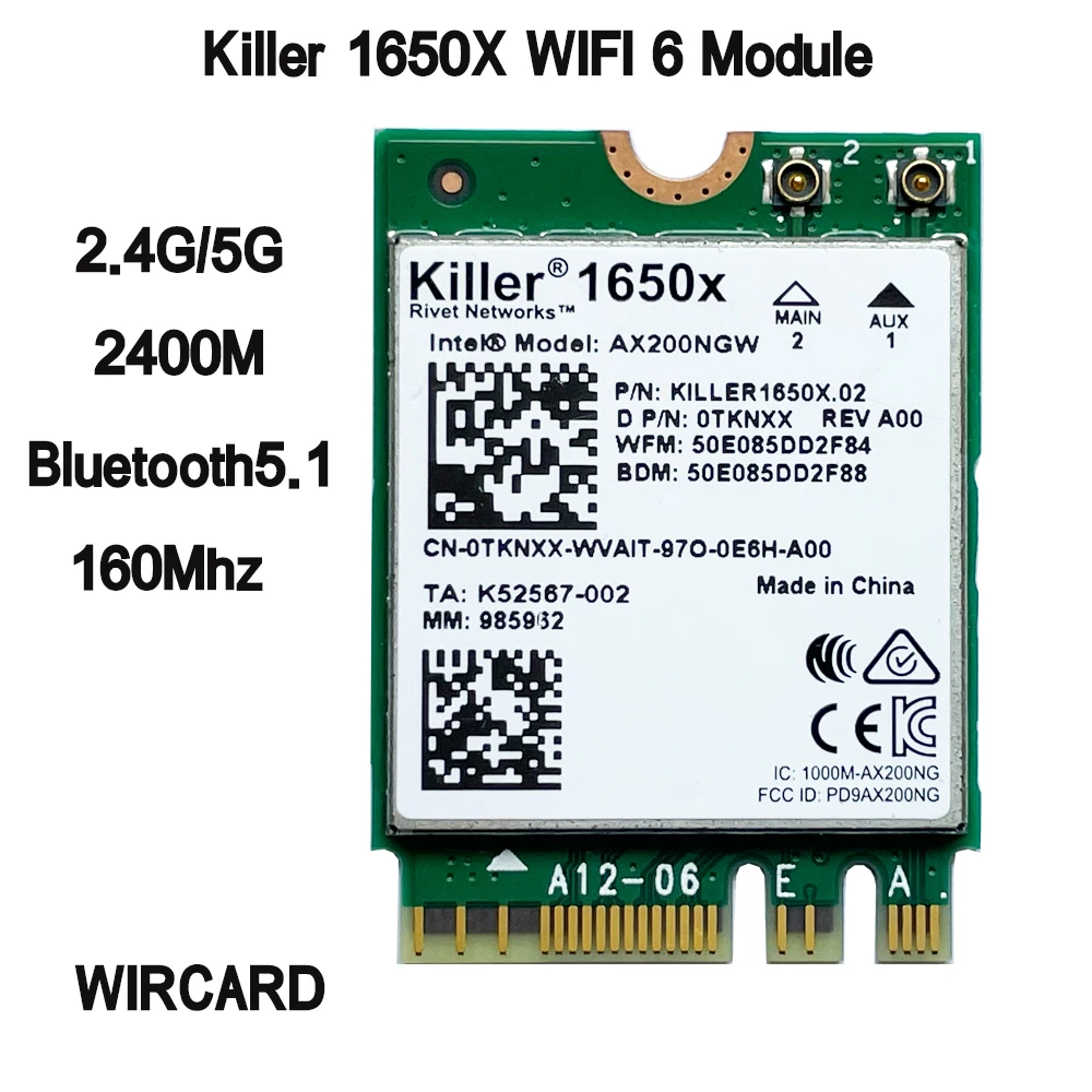 

Killer 1650x ax200 AC Dual Band 2.4Gbps Wireless AX200 Wifi Card AX200NGW 802.11AX/AC/A/B/G/N BT 5.1 Laptop for Windows 10