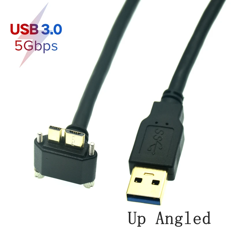 USB 3.0 a-b 90 stopni w prawo i lewo i w górę i w dół pod kątem Micro b USB 3.0 ze śrubami blokującymi zamontuj dane krótki kabel 0.3m 1m 1.8m 3m