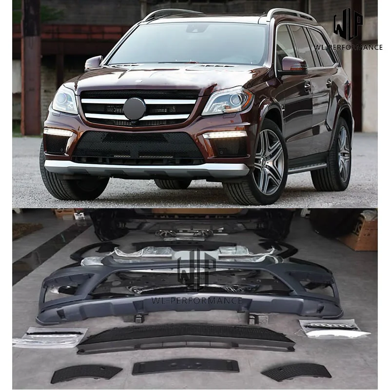 X166 Gl500 Pp Car Body Kit Front Rear Bumper Rear Diffuser with Exhaust Tail Throat for Mercedes-benz Gl63 Amg Style 13-16