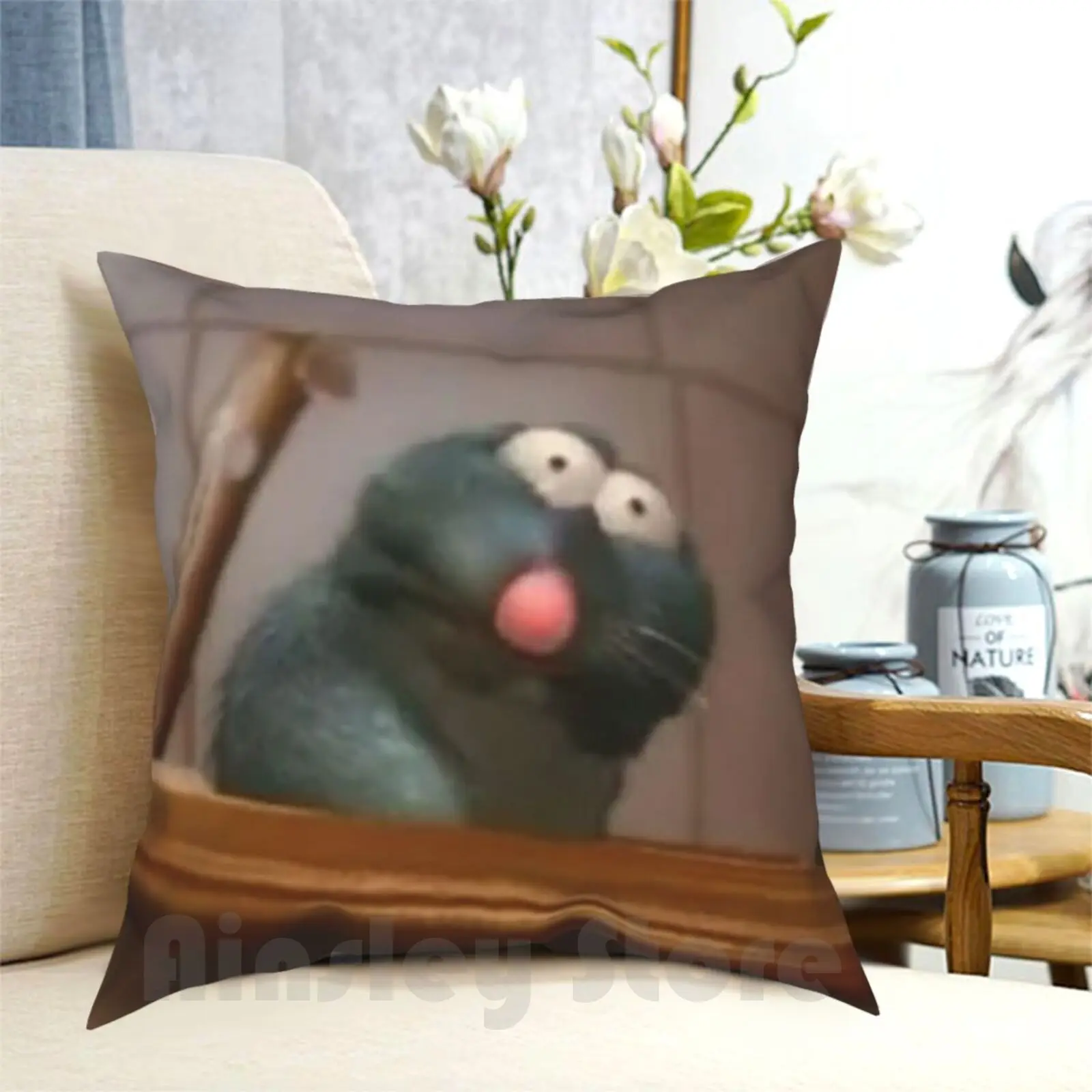 Remy The Vomiting Rat Pillow Case Printed Home Soft Throw Pillow Funny Meme Food Ratatouille Mouse Vomit Hilarious Rat