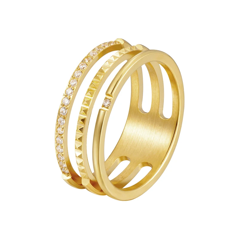 Exquisite Gear And Zircon Inlaid Triple Layer Ring High Quality Stainless Steel Fashion Jewelry Wholesale Ring For Women