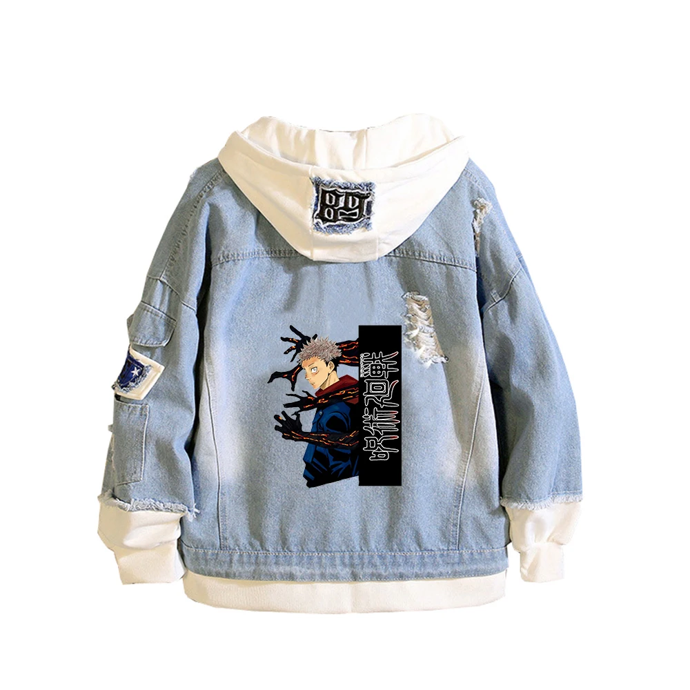 

Jujutsu Kaisen Unisex Demin Jacket Anime Jeans Hoodies Anime Hooded Plus Size Sweatshirt Harajuku Streetwear Couple Coats