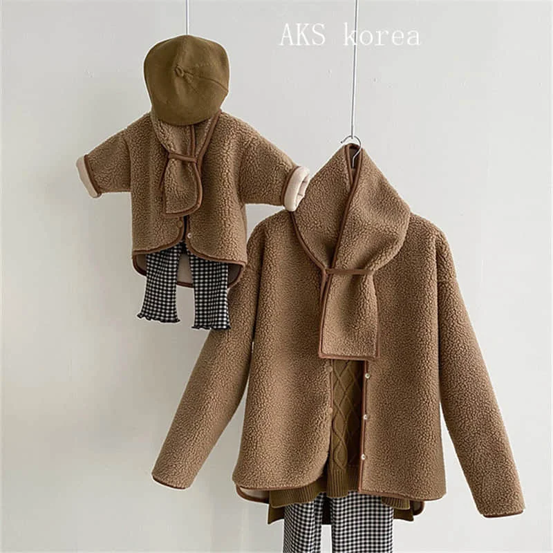 Fried Street Parent-child Clothing Fall/Winter Fashion Lamb Wool Jacket Girls Cotton Jacket Mother Women's Two-Piece Set Free Bi