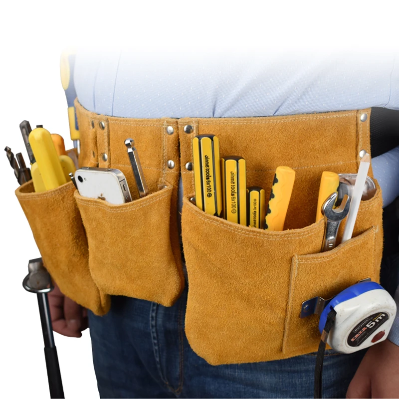 Original Cowhide Tool Bag Wear-resistant Multifunction Electrician Toolkit Outdoor Hand Tool Storage Hardware Parts Organizer