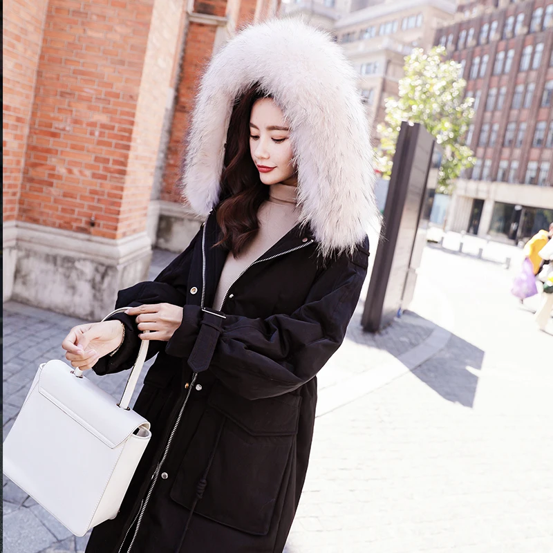 

Winter Down Jacket Women Thick Warm Duck Down Coat Female Korean Long Raccoon Fur Hooded Overcoat Down Parka Hiver 8823