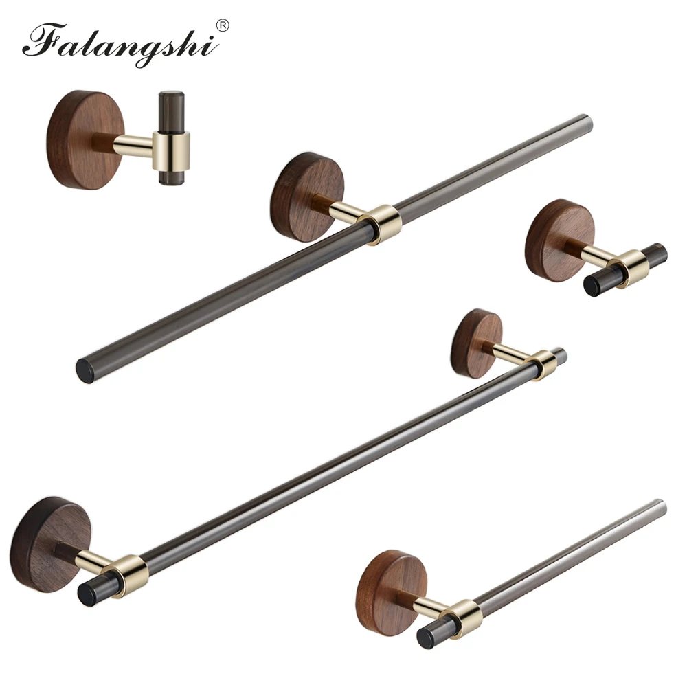 Bathroom Accessories Acrylic Towel Bar Holder Walnut Gold Towel Hanger Robe Hooks Bathroom Paper Holder Wall Mount WB8868