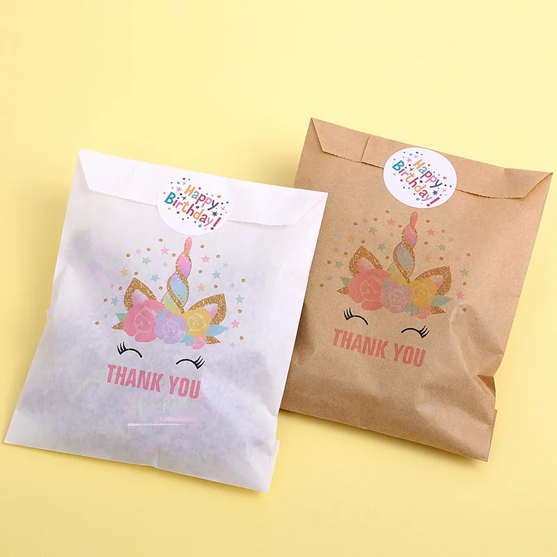 

Unicorn Thank You Favor Bags for Girl, Birthday Party Treat Bags, White Kraft Goodie Bags, Stickers Popcorn Candy Bag 24