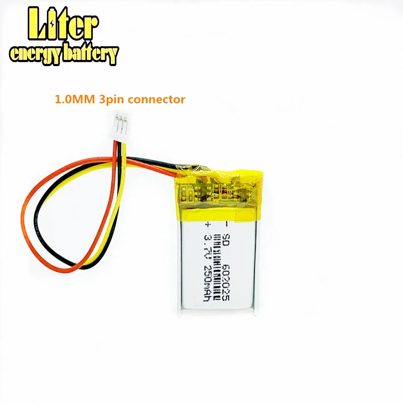 3pin connector 602025 250mAh 3.7v Applicable Dash CAM J501 J501C J501P Lithium Polymer Li-Po Rechargeable Battery
