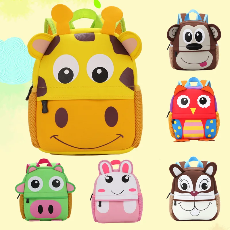 2023 Hot Children Backpacks 3D Giraffe Design Girl Boys School Bags Toddler Kids Neoprene Schoolbag Kindergarten Cartoon Pouch