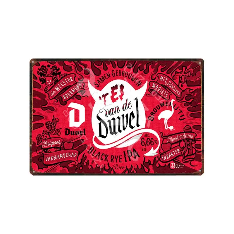 Belgium Beer Duvel Vintage Metal Tin Sign Retro Plates For Wall Bar Pub Art Kitchen Coffee Home Decor 8x12inch Gift DU-9287B