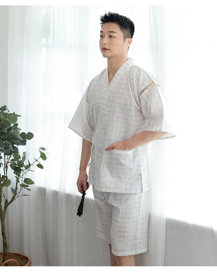 Kimono Samurai Costume Cotton Pajama Sets Sleepwear Summer Japanese Style Short Sleeve Homewear