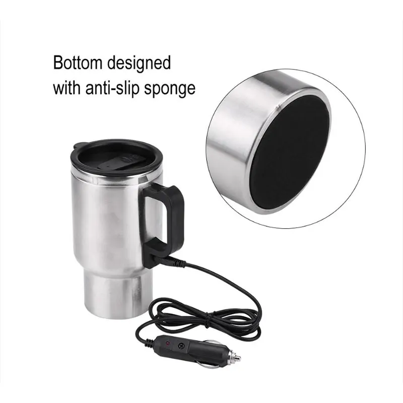 12V 500ml Electric In-car Stainless Steel Travel Heating Cup Coffee Tea Car Cup Mug Universal for most car cup holders