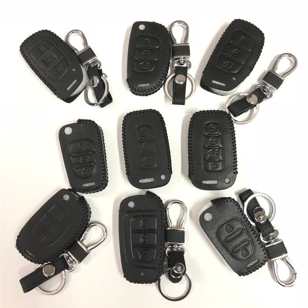 Leather Key Case Key Fob Cover keychain For Hyundai ix35 iX45 ix20 iX25 i10 i20 i30 i40 HB20 Sonata Verna Solaris Elantra Accent