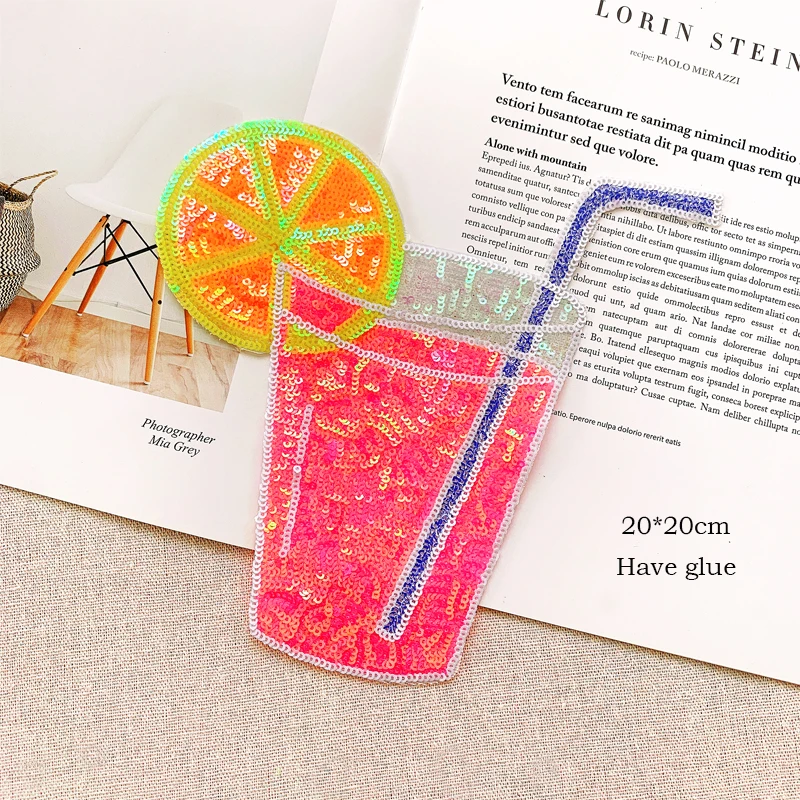 Sequins patch Fruit cup BadgeS Drink cup embroidery patch Clothing Accessories wholesale patches Iron on patches