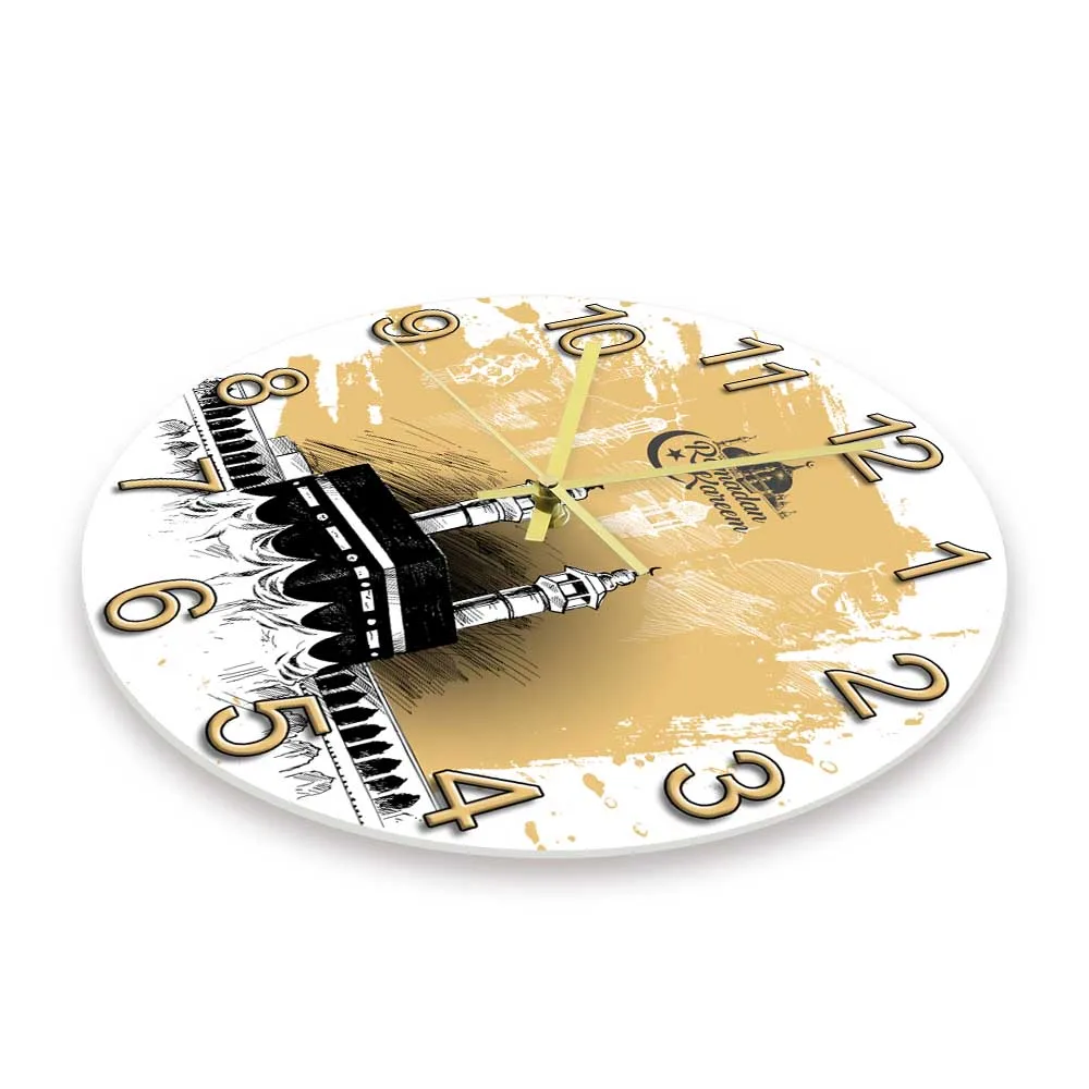 Mecca Holy Kaaba Modern Design Silent Wall Clock Saudi Arabia Ramadan Kareem Mosque Minimalist Wall Art Home Decor Clock Watch
