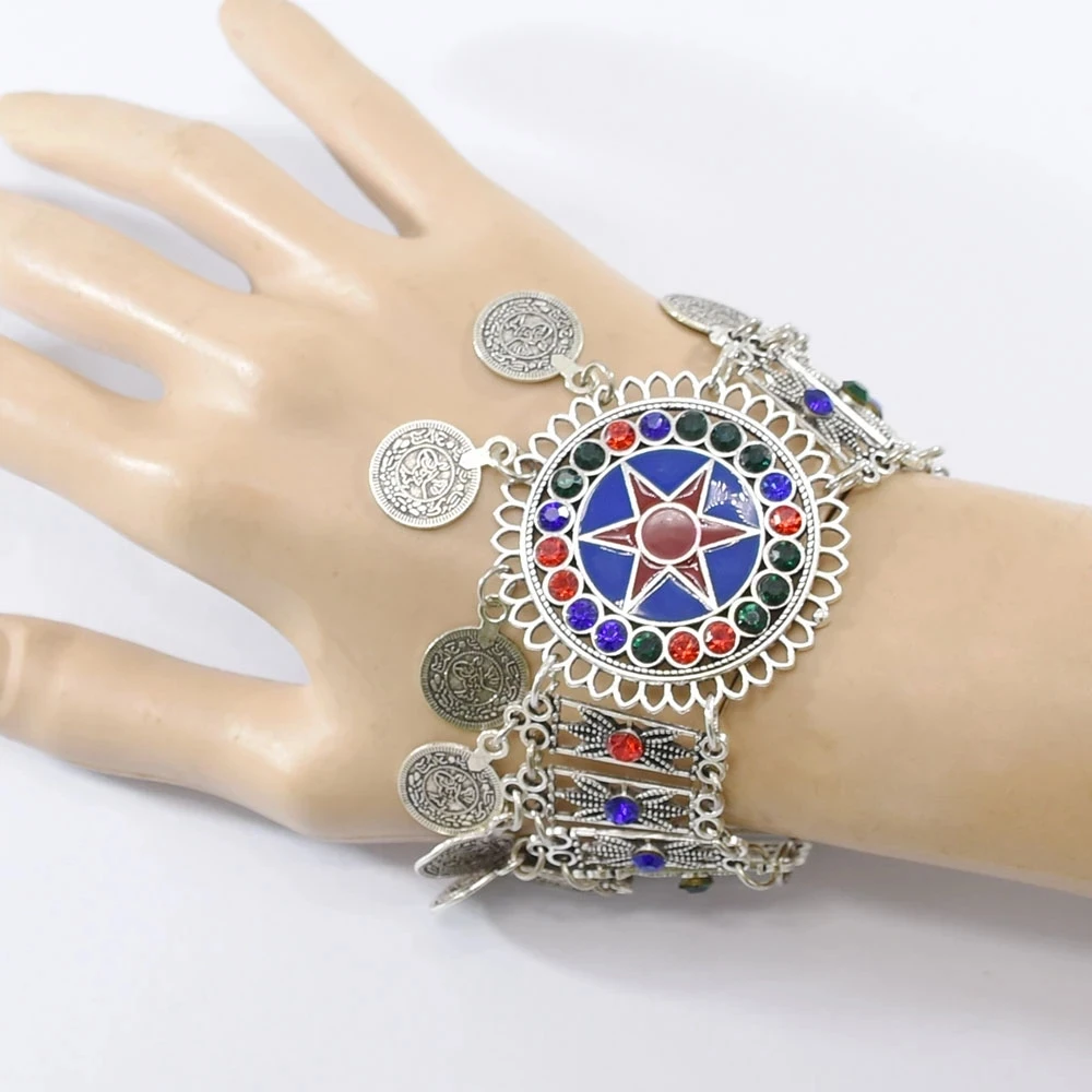 Indian Vintage Metal Coin Tassel Bracelets for Women Boho Acrylic Statement Bracelet Ethnic Party Afghan Gypsy Jewelry Gift