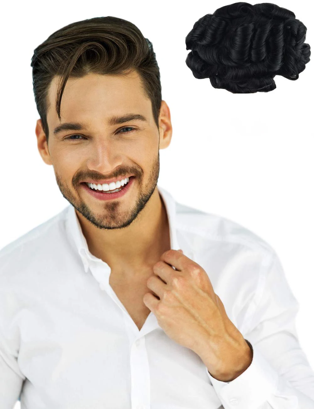 

Soft Thin PU Hairpiece Natural Black Color Human Hair System Wave Straight Full PU Men Toupee Indian Remy Breathable PU