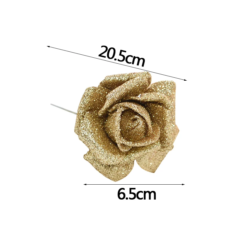 10pcs 6.5cm Glitter Foam Rose Artificial Flower Bridal Bouquet Fake Flower DIY Wreath Craft Christmas Wedding Party Home Decor